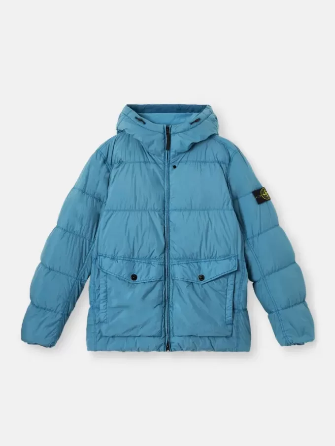 Kapuzen-Daunenjacke mit Windschutz