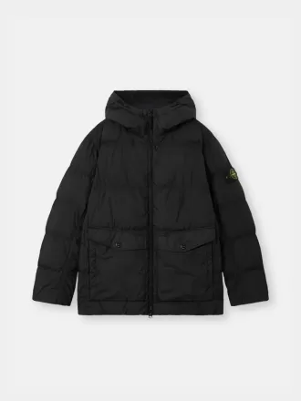 Kapuzen-Daunenjacke mit Windschutz