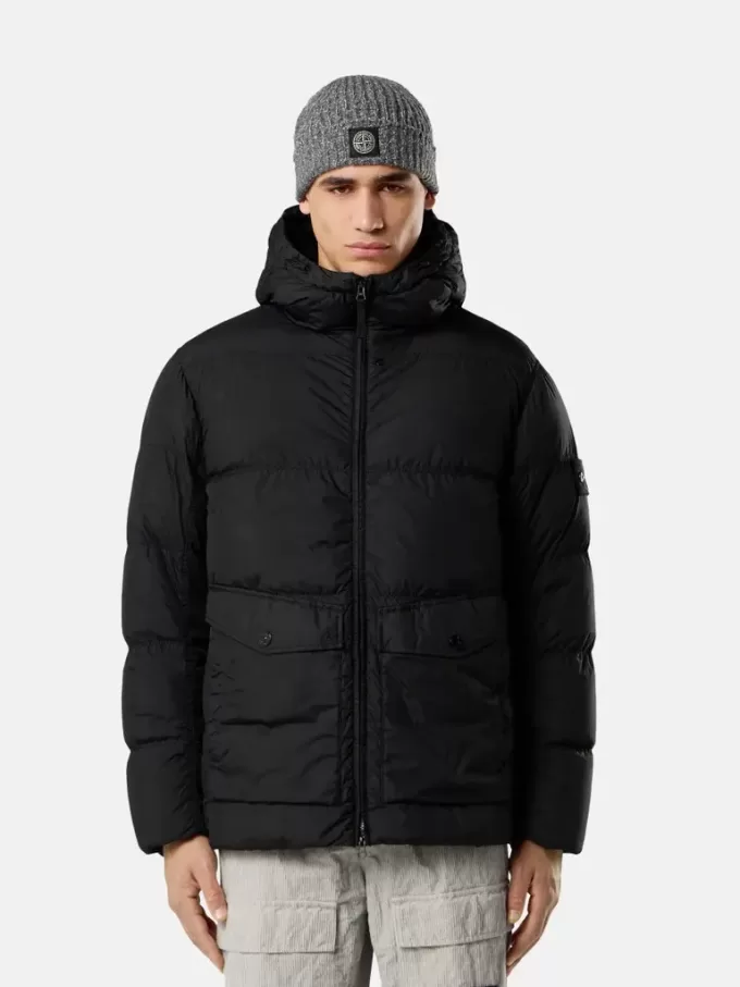 Kapuzen-Daunenjacke mit Windschutz