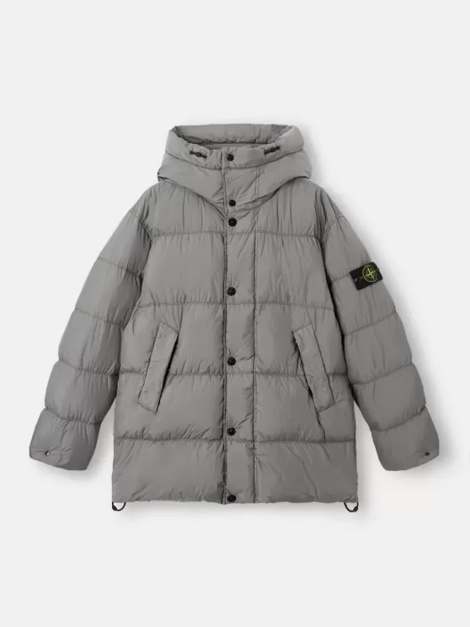Kapuzenparka aus Daunen mit Windschutz