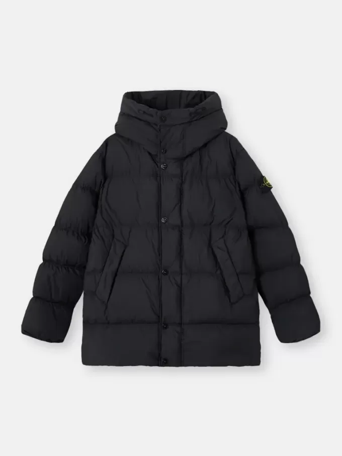 Kapuzenparka aus Daunen mit Windschutz