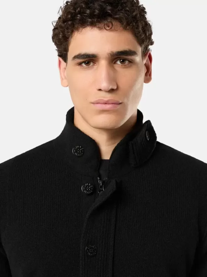 Knopfleiste-Pullover mit Filzbesatz