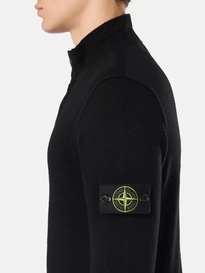 Pullover mit halbem Reißverschluss und Filzbesatz