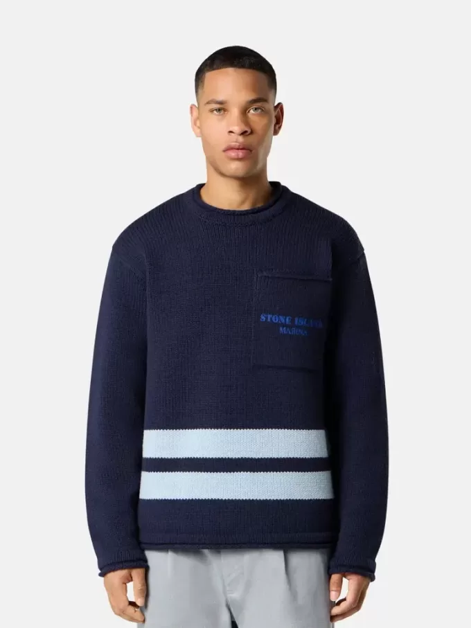 Pullover mit Rundhalsausschnitt, Brusttasche und Aufdruck