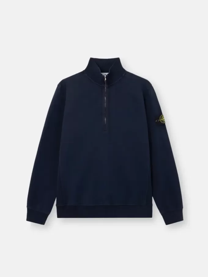 Regular-Fit-Sweatshirt mit halbem Reißverschluss und gerippten Einsätzen