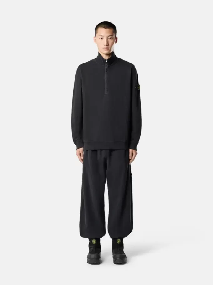 Regular-Fit-Sweatshirt mit halbem Reißverschluss und gerippten Einsätzen