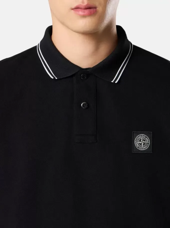 Schmal geschnittenes Langarm-Poloshirt mit Streifendetails