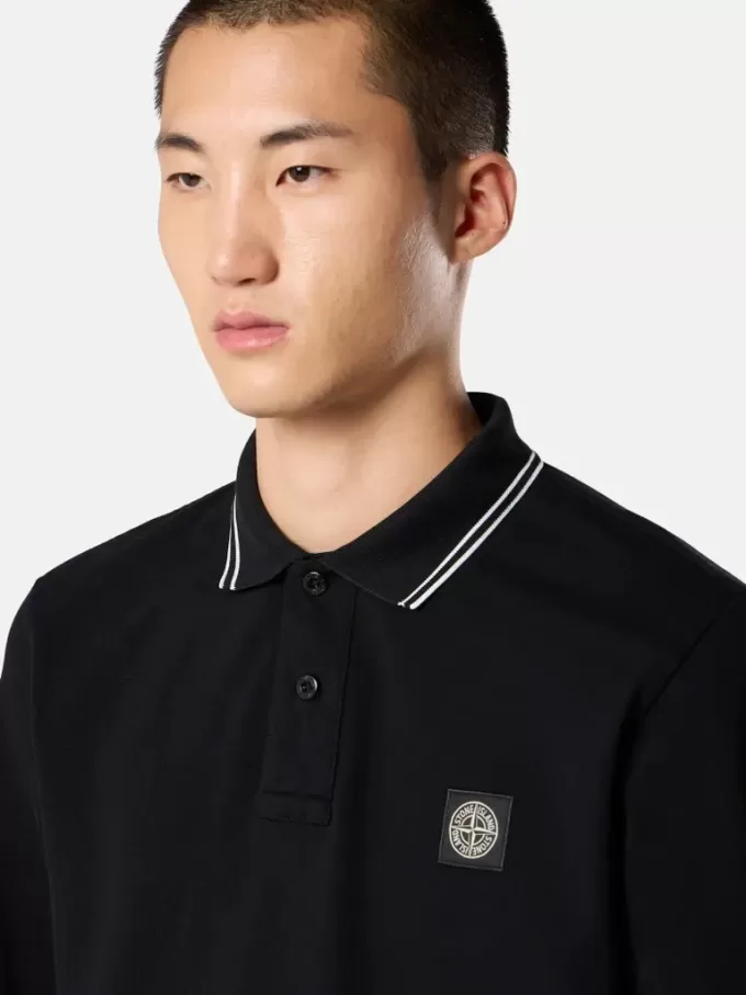 Schmal geschnittenes Langarm-Poloshirt mit Streifendetails
